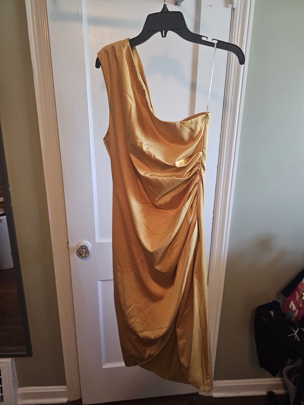 Elliatt One-Shoulder Mustard Satin Draped Dress